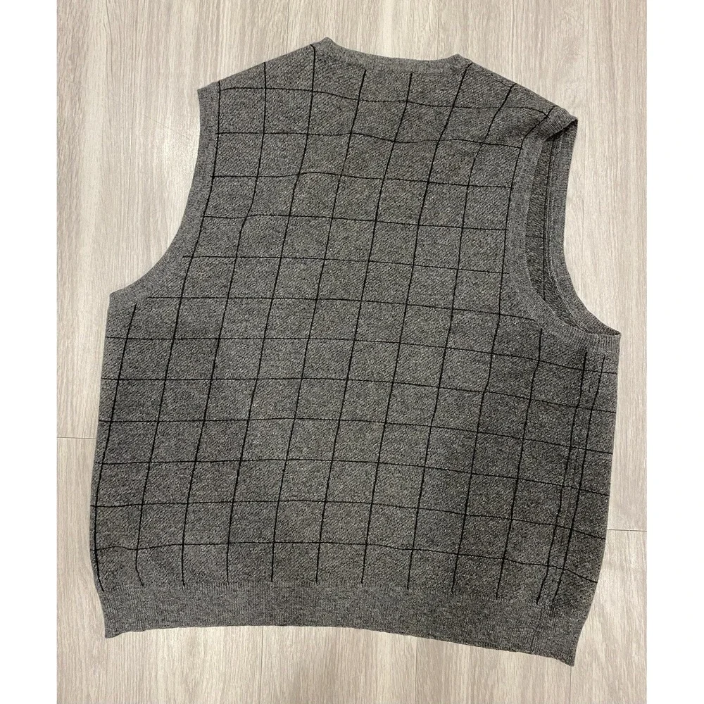 Vintage 90's Polo Ralph Lauren Wool Nylon Sweater Vest L Plaid Large Gray